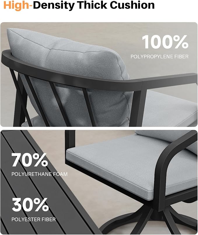 2 Pieces Swivel Patio Chairs, Never-Rust Aluminum Outdoor Dining Chairs with Removable Cushions, Ergonomic Patio Dining Chairs with Wraparound Seating Design for Poolside, Deck, Porch, Black