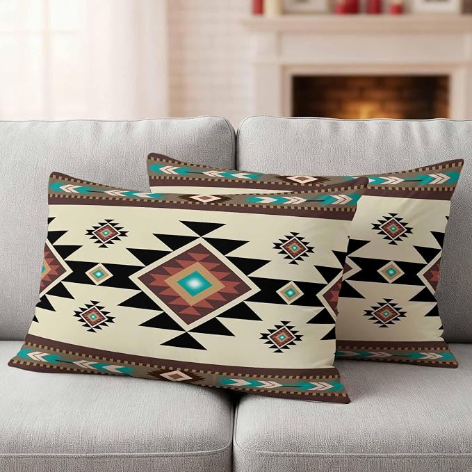 Southwest Geometric Waterproof Outdoor Pillow Covers 20''x12'' Set of 2, Brown Mexican Aztec Boho Tribal Patio Furniture Cushion Covers for Chairs, Decorative Pillow Cases for Garden/Pool/Beach