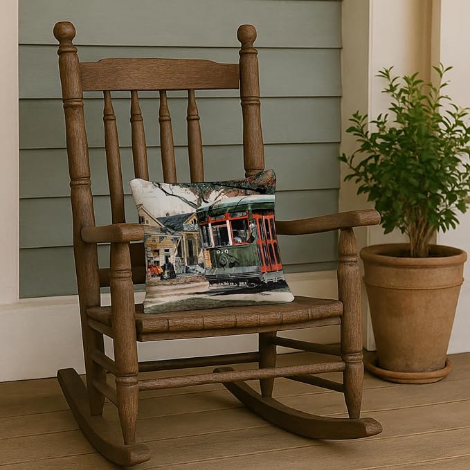 Caroline's Treasures 8108PW1414 New Orleans Street Car Fabric Decorative Pillow Machine Washable, Indoor Outdoor Decorative Pillow for Couch, Bed or Patio, 14Hx14W