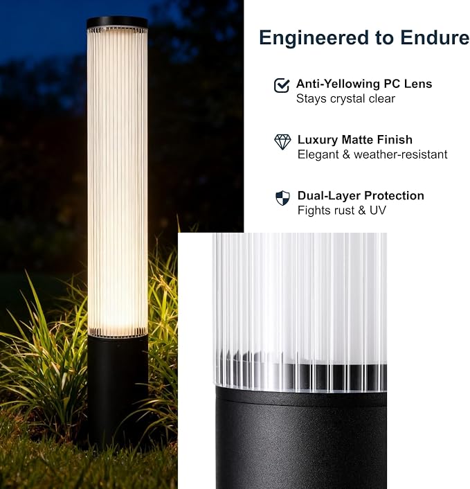 SkyGlow 32" Bollard Light, 120V/12V Aluminum LED IP65 Waterproof Outdoor Modern Landscape Path Lights Hardwired Curb Appeal for Garden Lawn Patio Courtyard Driveway Pathway Lighting