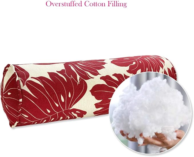 Pack of 2 Outdoor Waterproof Decorative Bolster Pillows with Inserts for Patio Furniture, 20x6 Inch Fade Resistant Patio Garden Bolster Cushions for Couch Bed Sofa, Leaves Red