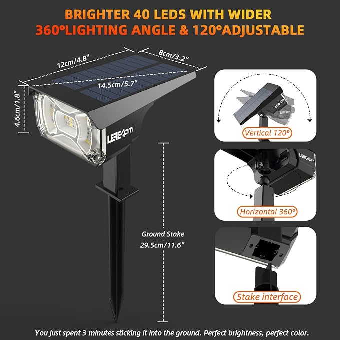 LEREKAM Solar Spotlights Outdoor, 40 LED s Color Changing RGB Waterproof Landscape Lights with 9 Light Modes, Colored Solar Spot Lights Auto On/Off, for Pathway Garden Pool Patio Yard