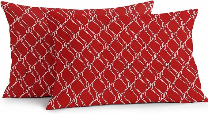 Red White Stripes Outdoor Pillow Covers 20x12 Inch Lumbar Pillow Covers Set of 2 Waterproof Decorative Throw Pillow Cases Simple Geometric Modern Monochrome Cushion Covers for Patio Furniture Garden