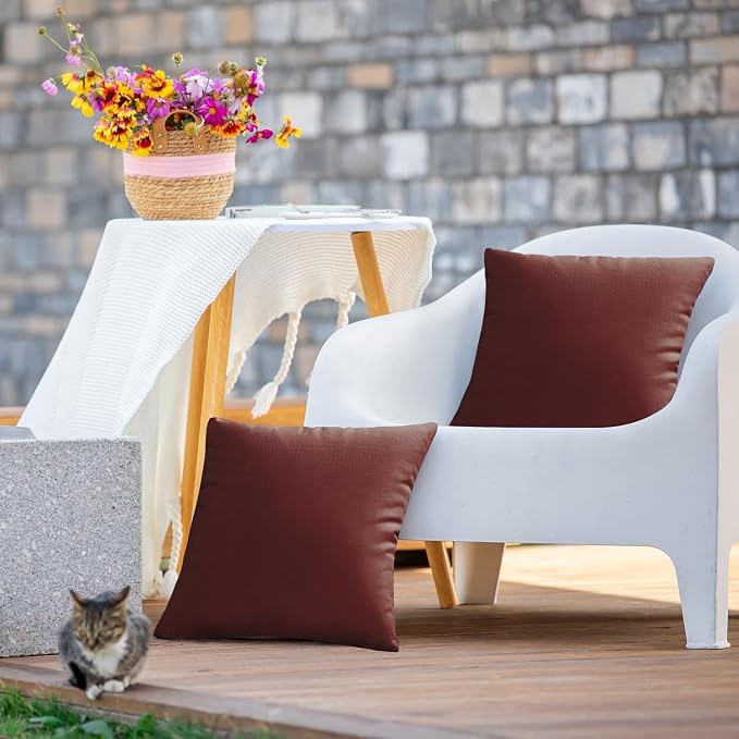 VAKADO Outdoor Waterproof Throw Pillow Covers 16X16 Set of 2 Decorative WineRed Patio Furniture Cushion Cases Outside Decor for Couch Garden Bench Porch