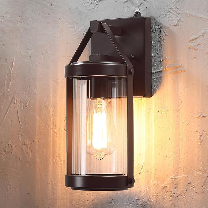 Dusk Dawn Sensor Outdoor Wall Sconce Brown Exterior Porch Lantern | Rustic Outside Garage Light Fixtures Wall Mount for House Patio Front Door