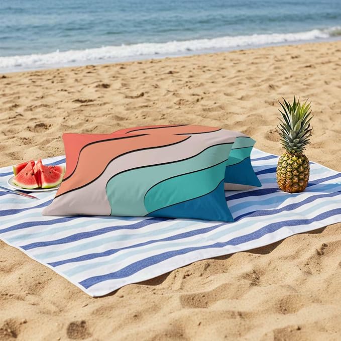 Orange Teal Ombre Outdoor Pillow Covers 20x12 Inch Lumbar Pillow Covers Set of 2 Waterproof Decorative Throw Pillow Cases Modern Moire Abstract Art Cushion Covers for Patio Furniture Garden Couch Sofa