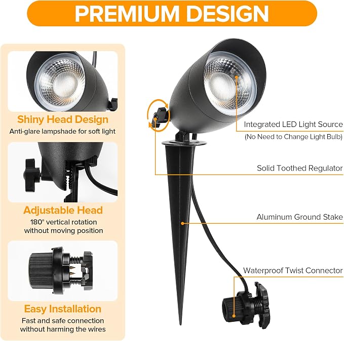 LUTEC 5CCT 12V Low Voltage Landscape Lighting Die-cast Aluminum Spot Lights with Connectors, IP65 Outdoor Landscape Spotlights, 7W 650LM for Tree Garden, 4 Pack (No Transformer Kits)