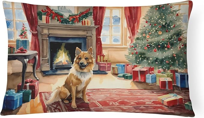 Caroline's Treasures DAC2656PW1216 Finnish Spitz Cozy Christmas Throw Pillow Machine Washable, Indoor Outdoor Decorative Pillow for Couch, Bed or Patio, 12HX16W