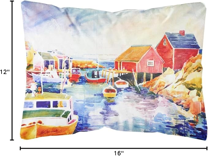 Caroline's Treasures 6059PW1216 Boats at Harbour with a View Canvas Fabric Decorative Pillow Machine Washable, Indoor Outdoor Decorative Pillow for Couch, Bed or Patio, 12HX16W