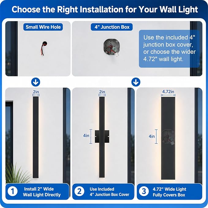 Exterior Wall Lights for House - 2pack 47.3inch Long Strip Modern Outdoor Light Wall Fixture Sconce, Dimmable Outside Garage Exterior Lights, Black Wall Mount Lighting for Porch Corridor, Garage