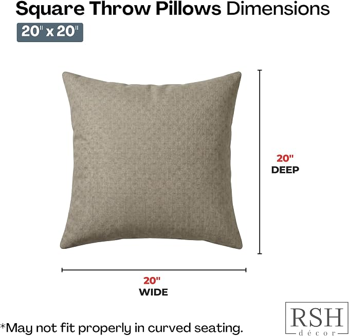 RSH DECOR: Sunbrella Square Throw Pillows Set of 4 | 20" x 20" | Water and Fade-Resistant Performance Fabric | Outdoor Pillow Covers with Down-Alternative Inserts | Made in USA (Dots Nice Shale)