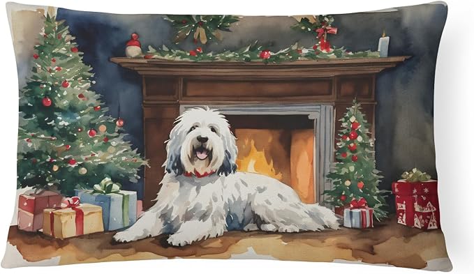 Caroline's Treasures DAC2716PW1216 Old English Sheepdog Cozy Christmas Throw Pillow Machine Washable, Indoor Outdoor Decorative Pillow for Couch, Bed or Patio, 12HX16W