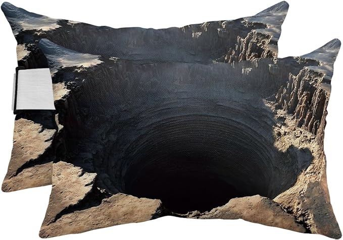Outdoor Lumbar Pillow Set of 2, Ground Fissure Waterproof Beach Headrest Pillow with Inserts, Brown Crater Dramatic Recliner Throw Pillows for Patio Furniture, 12 x 20
