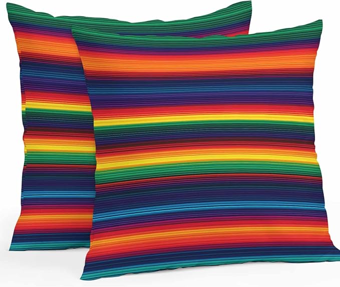 Outdoor Throw Pillow Covers Waterproof Pillow Cases 26x26 Colorful Mexican Stripes Ethnic Style Decorative Pillow Covers Cushion Cases for Couch Sofa Patio Garden 2 Pack Orange Gradient Geometric