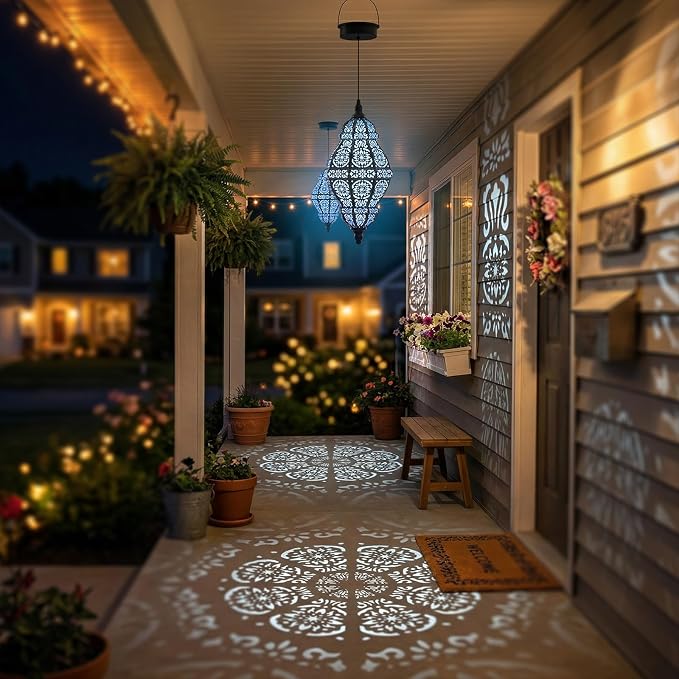 Twinkya Hanging Solar Lights Outdoor Garden Decor, Decorative Waterproof Plastic Moroccan Solar Lantern Lamp, Outside Decorations for Patio Yard Porch Backyard Decor, Gardening Gifts for Women Mom