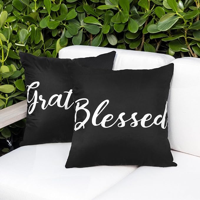 Adabana Outdoor Waterproof Blessed Pillow Covers Set of 2 18x18 Inch | Home Decorative Outdoor Pillows Cover for Patio Garden Porch Farmhouse