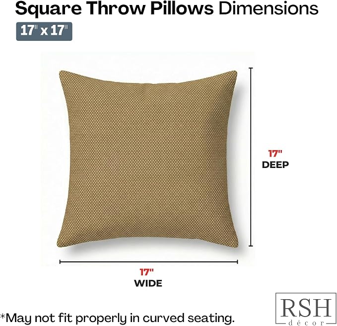 RSH DECOR Square Throw Pillows Set of 2, 17" x 17", Outdoor Pillows Waterproof, Outdoor Pillow Covers, Pillow Covers for Couch, Sailcloth Sienna Tan, Made in USA