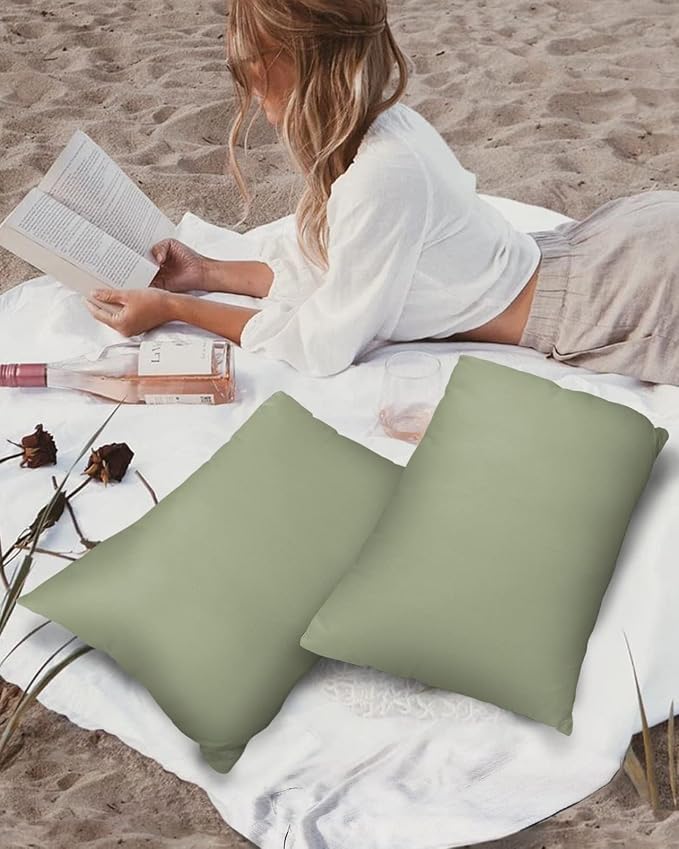 Outdoor Waterproof Pillow Covers for Patio Furniture Sage Green Decorative Throw Pillow Cover Spring Green Solid Color Pillowcases Set of 2 Cushion Case for Sofa Couch Chair Home Decor 20x12 inch