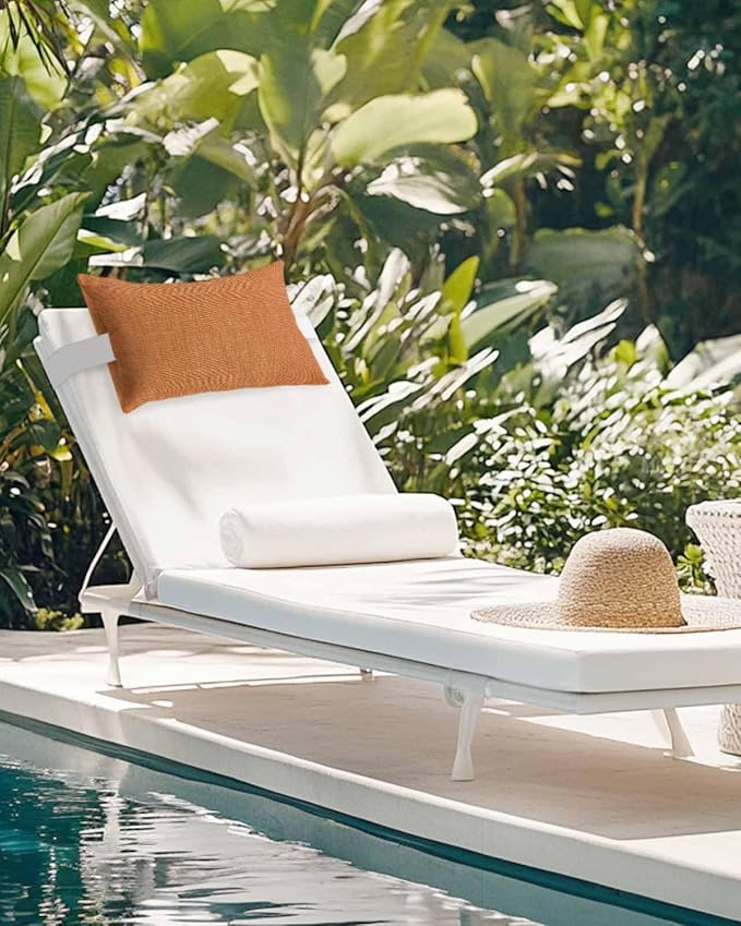 Outdoor Pillow for Chaise Lounge Chair Orange Rustic Vintage Burlap Texture Outdoor Pillows Waterproof with Adjustable Strap Headrest Lumbar Pillows for Garden Patio Furniture 2 Pack 11" x 16"