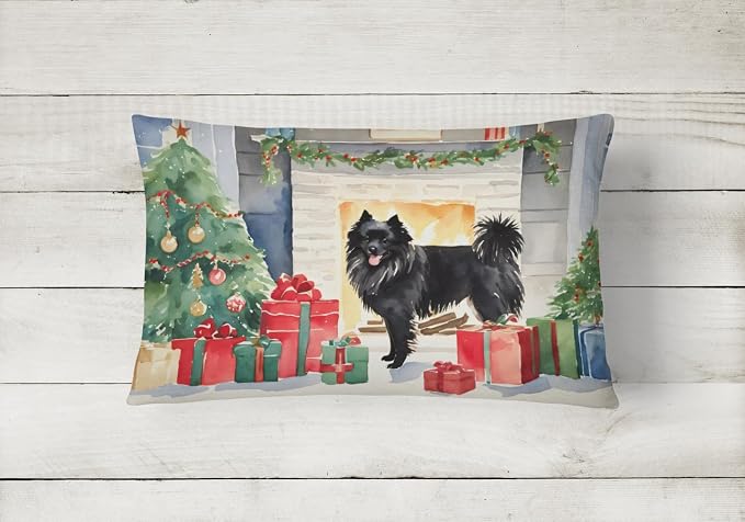Caroline's Treasures DAC2664PW1216 German Spitz Cozy Christmas Throw Pillow Machine Washable, Indoor Outdoor Decorative Pillow for Couch, Bed or Patio, 12HX16W