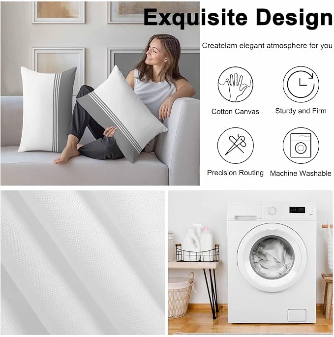Lumbar Pillow Covers 20x12 Inch Set of 2, Grey White Striped Waterproof Outdoor Cushion Covers, Modern Abstract Art Aesthetics Decorative Pillowcases for Couch, Sofa, Bed, Garden, Patio