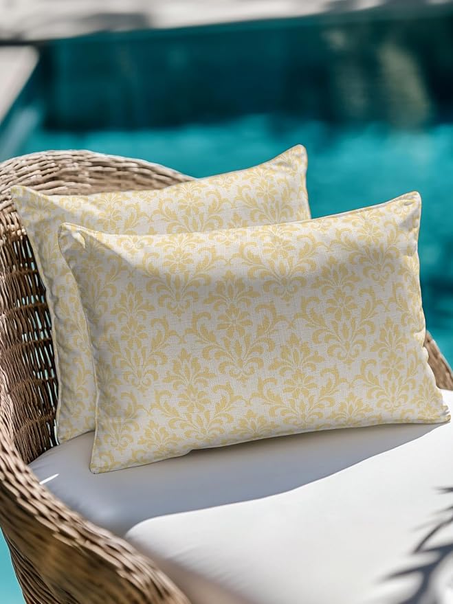 Vandarllin Waterproof Outdoor Pillow 1 Pack Yellow Grid Plaid Decorative Throw Pillows Cover & Insert 20x12 Inch Lumbar Pillowcase Diagonally Crossed Lines Pillows for Couch Sofa Bed Patio Furniture