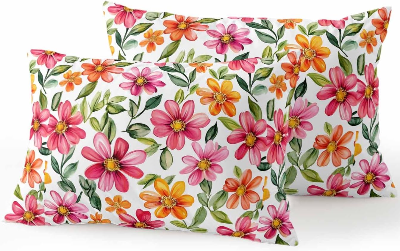 Outdoor Waterproof Throw Pillows Spring Watercolor Wild Flower Patio Pillows Pack of 2,Decorative Pillow Covers with Insert,Pillow Cushion Case for Garden Couch Sofa Country Small Pink Flower