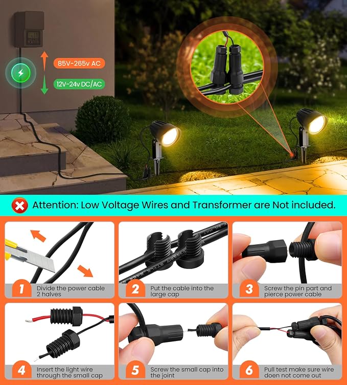 MEIKEE 7W 12V/24V Low Voltage Landscape Lights | 2700K Landscape Lighting IP66 Outdoor Spotlights Warm White Garden Lights with Connectors for Pathway Yard Patio 12 Pack
