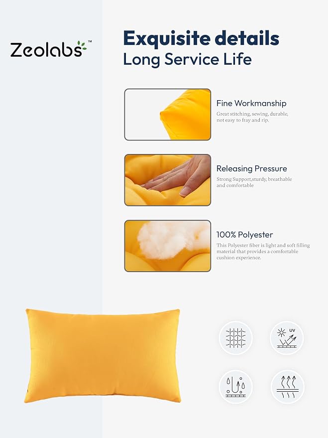 Indoor Outdoor Lumbar Pillows,Waterproof Outdoor Pillows Set of 4 for Patio Furniture,12×20 Inch, Yellow
