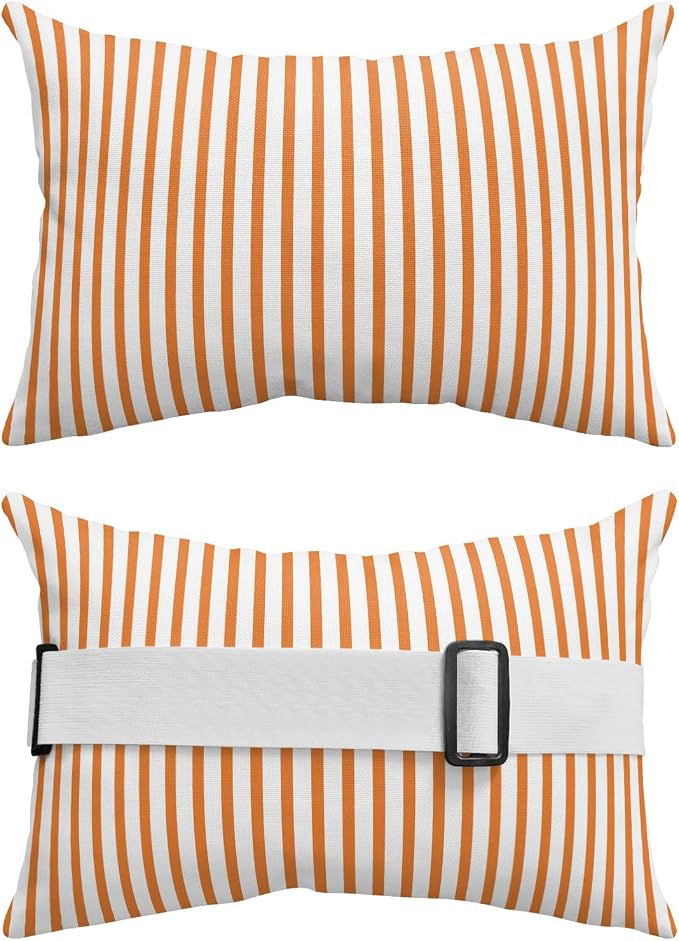 Pack of 4 Outdoor Lumbar Pillow Covers 12x20 Inch, Thin Orange Striped Waterproof Throw Pillow Covers Set, Farmhouse Modern Stripes Indoor&Outdoor Decorative Cushion Cases for Patio Porch Car