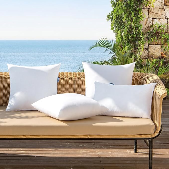 MIULEE Pack of 2 22x22 Inch Outdoor Pillow Inserts | Water-Resistant Decorative Premium Square Pillow Stuffer Sham for Porch Swing Couch Sofa Cushion Patio Furniture