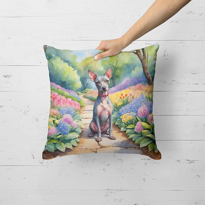 Caroline's Treasures American Hairless Terrier Spring Garden Throw Pillow Machine Washable, Indoor Outdoor Decorative Pillow for Couch, Bed or Patio, 18Hx18W