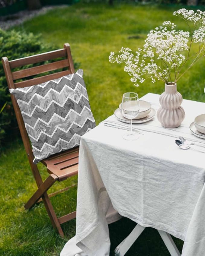 Outdoor Waterproof Throw Pillows Marble Gray Zigzag Ripple Chevron Patio Pillows Pack of 2,Decorative Pillow Covers with Insert,Pillow Cushion Case for Garden Couch Modern Geometric Abstract Pattern