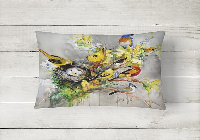 Caroline's Treasures JMK1024PW1216 Spring Birds Canvas Fabric Decorative Pillow Machine Washable, Indoor Outdoor Decorative Pillow for Couch, Bed or Patio, 12HX16W