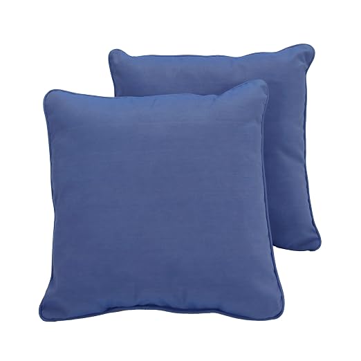 Factory Direct Partners Presidio Pillows 18" x 18" Solid Square Pillow Set with Piping; Decorative Throw Pillow for Indoor; UV, Fade, Weather-Resistant Olefin Fabric (2-Pack) - Denim Blue, 13810-122