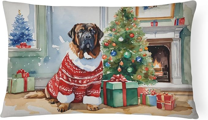 Caroline's Treasures DAC2757PW1216 Tibetan Mastiff Cozy Christmas Throw Pillow Machine Washable, Indoor Outdoor Decorative Pillow for Couch, Bed or Patio, 12HX16W