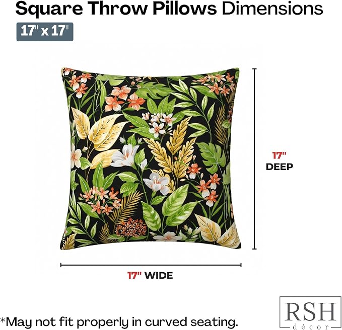 RSH DECOR Square Throw Pillows Set of 4, 17" x 17", Outdoor Pillows Waterproof, Outdoor Pillow Covers, Pillow Covers for Couch, Carena Ebony, Made in USA