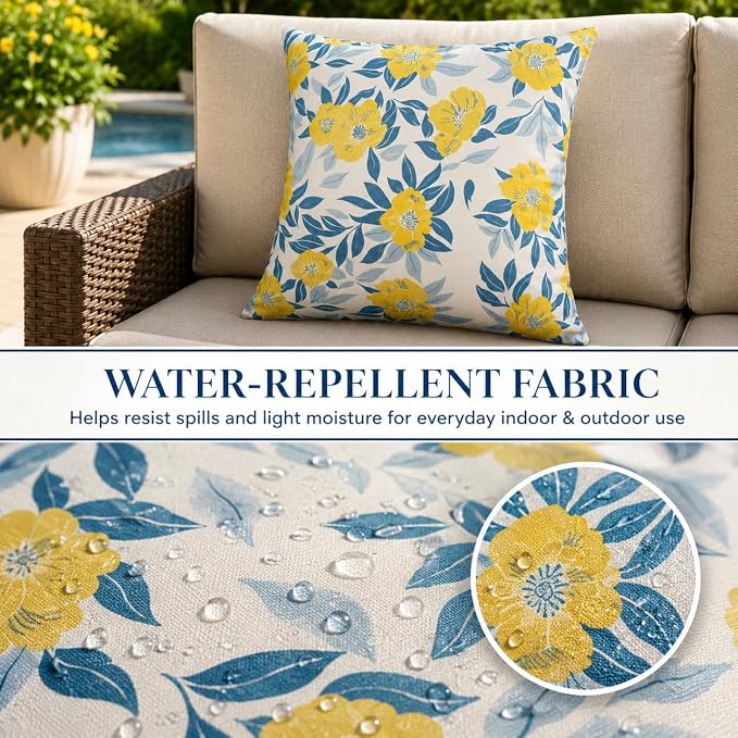Outdoor Throw Pillows 18×18 Inch Pack of 2 Waterproof Decorative Patio Pillows with Inserts, Square Pillows for Garden Couch Sofa and Patio Furniture