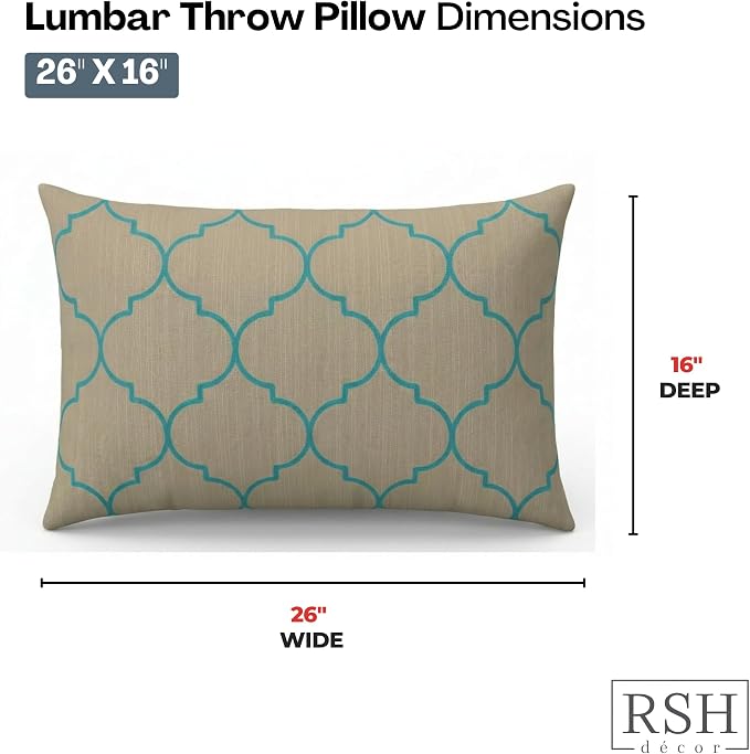 RSH DECOR Sunbrella Outdoor Lumbar Throw Pillows Set of 4, 26x16, Lumbar Pillow Covers, Water-Resistant, Fade-Resistant Fabric, Zippered, Includes Inserts, Made in USA (Trellis Geo II Mist)
