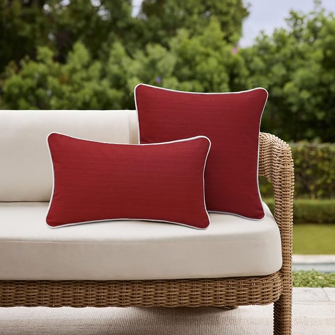 Unimatta Decorative Outdoor Water Repellent Throw Pillows with Inserts, Set of 4, 20" x12" Pillows for Patio, Backyard, Bed, Couch, and Patio Furniture, Red
