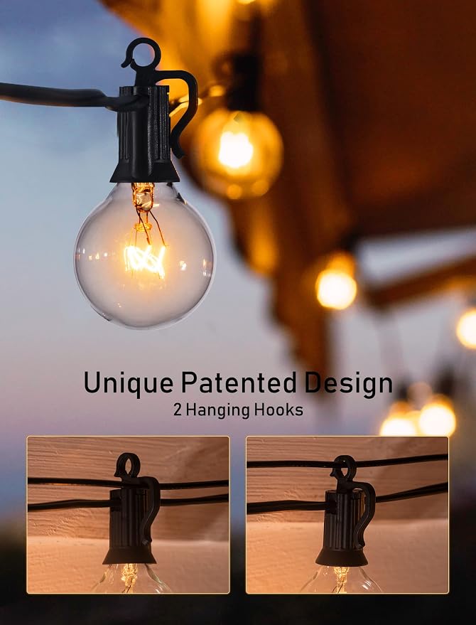 Brightown Outdoor String Lights 55FT Patio Lights with 50 Edison Glass Bulb | IP65 Waterproof, Dimmable, Connectable Outside Light for Backyard Porch Balcony Party Christmas Decoration, Warm White