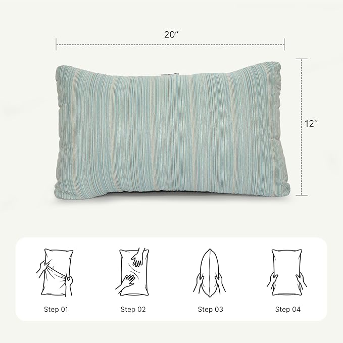 Set of 2 Outdoor Lumbar Pillows with Inserts, 12x20 Inch Patio Pillows with Water Resistant Cover, Removable Zipper Outdoor Throw Pillow for Wicker Furniture, Sofa, Garden and Porch