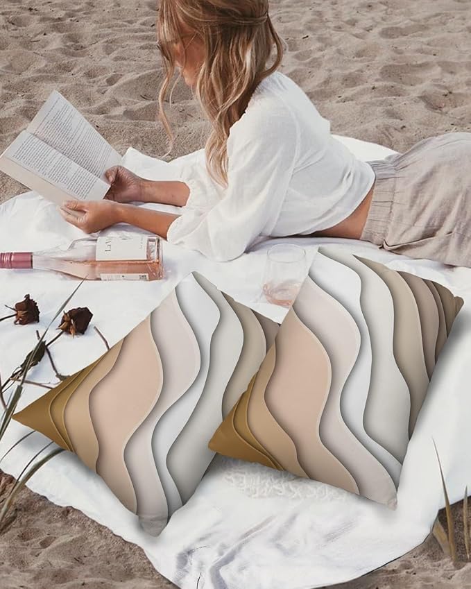 Outdoor Pillows 20x12 Waterproof Outdoor Pillow Covers Modern Wavy Ombre Gray Polyester Throw Pillow Covers Garden Cushion Decorative Case for Patio Couch Decoration Set of 2 Modern Geometric Stripes