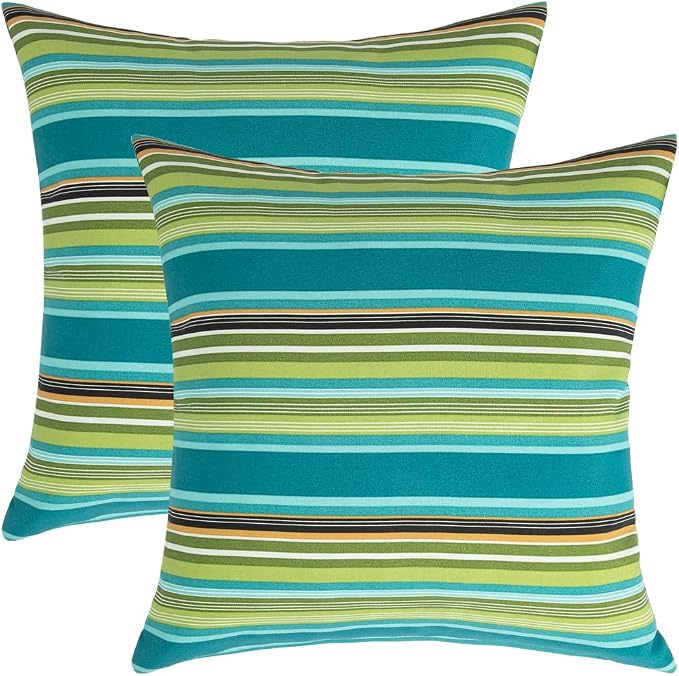 Waterproof Outdoor Throw Pillow Covers Set of 2,Home Decor for Garden Patio Furniture,Couch,Sofa 18 x18 Inch Decorative Pillows Cover Only,NO Insert(Green Stripe)