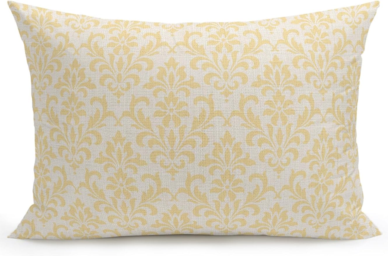 Vandarllin Waterproof Outdoor Pillow 1 Pack Yellow Grid Plaid Decorative Throw Pillows Cover & Insert 20x12 Inch Lumbar Pillowcase Diagonally Crossed Lines Pillows for Couch Sofa Bed Patio Furniture