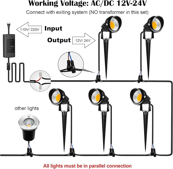 ZUCKEO 10W Landscape Lighting Low Voltage LED Landscape Lights, IP66 Waterproof Landscape Spotlights Yard Lawn Garden Outdoor Lights 12V 24V 1000LM Warm White (12Pack with Connectors)