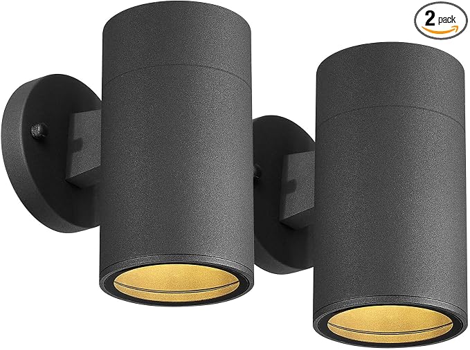 Ken & Ricky Modern Aluminum Outdoor Wall Sconce Lights,Cylinder，Black,2PK | Downward Outside Wall Light With Glass Cover,No Glare Exterior Lighting Fixtures,For House Front Porch Garage Patio Entryway