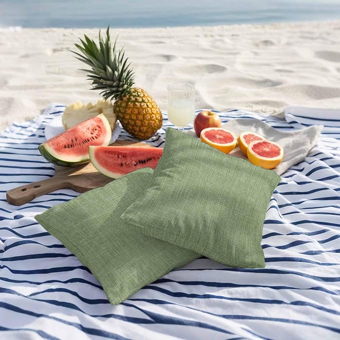 Outdoor Waterproof Throw Pillow Covers Set of 2 Sage Green Linen Pillowcases 26x26 Inches Farmhouse Pure Color Decorative Pillows Cushion Case Patio Pillows for Couch Bed Chair Garden