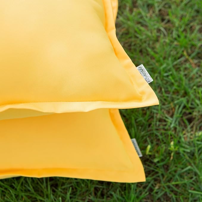 LIGICKY Yellow Outdoor Waterproof Pillow Covers 18x18 Inch Pack of 2 Decorative Square Solid Color Pillows with Wide Edge Cushion Cover for Patio Tent Garden Couch Balcony