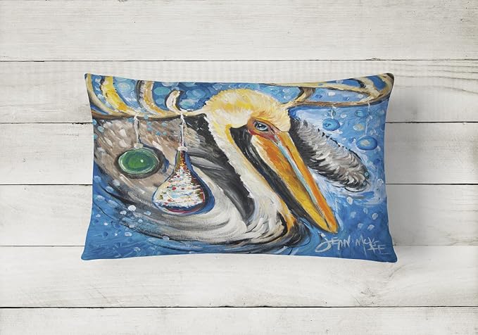 Caroline's Treasures JMK1020PW1216 Pelican Dressed as a Reindeer Canvas Fabric Decorative Pillow Machine Washable, Indoor Outdoor Decorative Pillow for Couch, Bed or Patio, 12HX16W